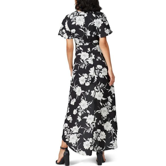 Louna Dress Womens Small Black White Floral High Low Flutter Sleeve - Picture 3 of 14